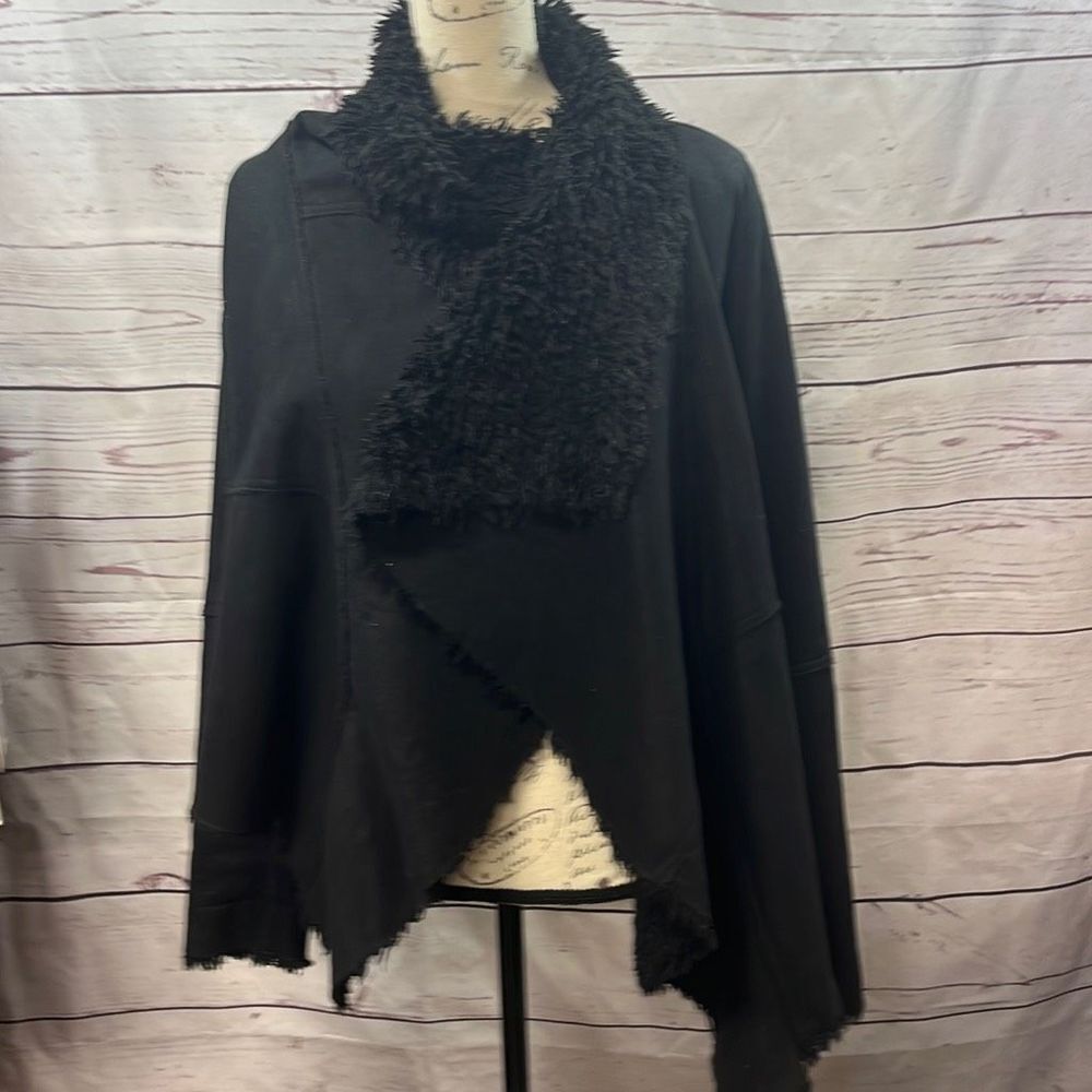 Oasis size small black cape coat lined with black faux fur